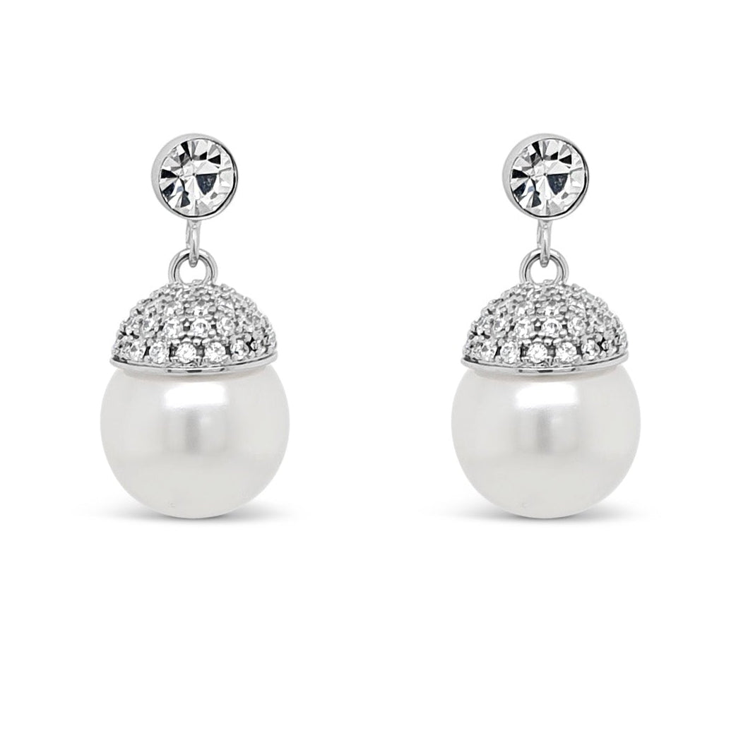 Absolute Jewellery Classic White Pearl Crystal Drop Earrings